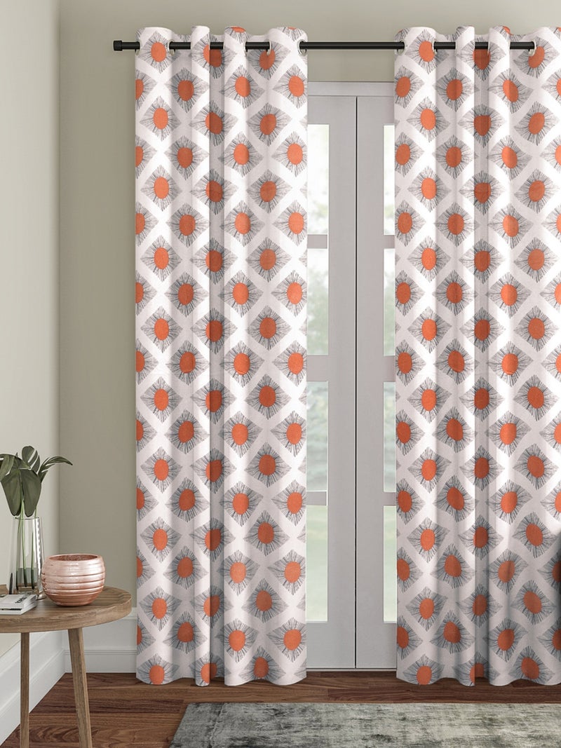 Ethnic Motifs Printed Curtain for Door - Orange & White